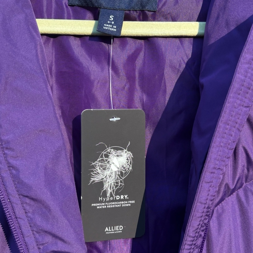 Lands End Down Puffer Coat 600 80/20 Deep Purple Hood Size S 6-8 - Picture 6 of 11